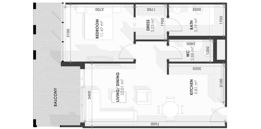 דירה ב Al Jaddaf, Dubai, איחוד האמירויות 1 חדר שינה, 53 מ"ר מספר 576136