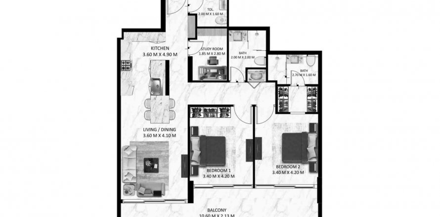 Apartmán v Bling Avenue 1 v Dubai South (Dubai World Central), SAE 1 spálňa, 118.25 m2 č. 600033