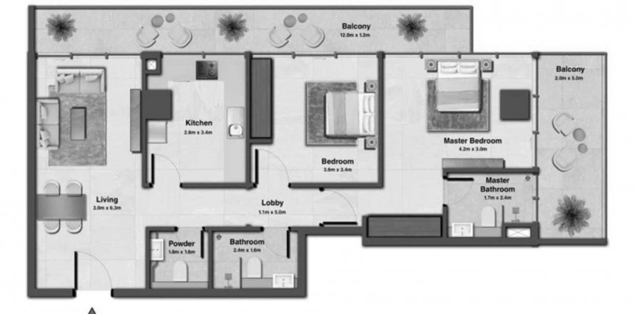 Apartment in Sky Hills Residences 3 in Jumeirah Village Circle, Dubai, UAE 2 bedrooms, 107.29 sq.m. № 564641