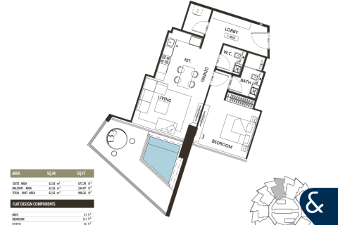 Apartman u Jumeirah Village Circle, Dubai, UAE 1 spavaća soba, 84 m2 Br. 697942 - fotografija 11