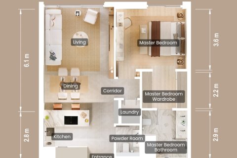 Wohnung in Abu Dhabi, VAE: 1 Schlafzimmer, 84 m2 Nr. 716784