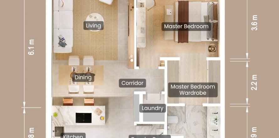 Apartmen di Abu Dhabi, UAE 1 bilik tidur, 84 meter persegi № 716784