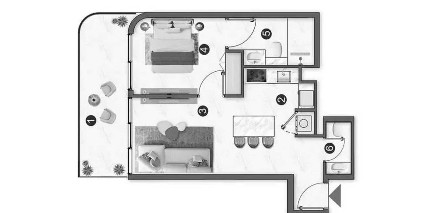 Byt v Voxa Pantheon v Jumeirah Village Triangle, Dubai, SAE 1 ložnice, 62.47 m² Č.: 713312
