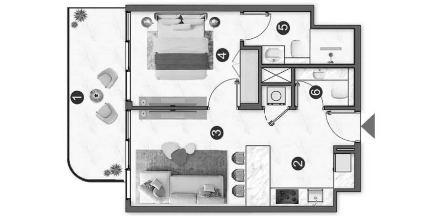 Byt v Voxa Pantheon v Jumeirah Village Triangle, Dubai, SAE 1 ložnice, 60.19 m² Č.: 713313