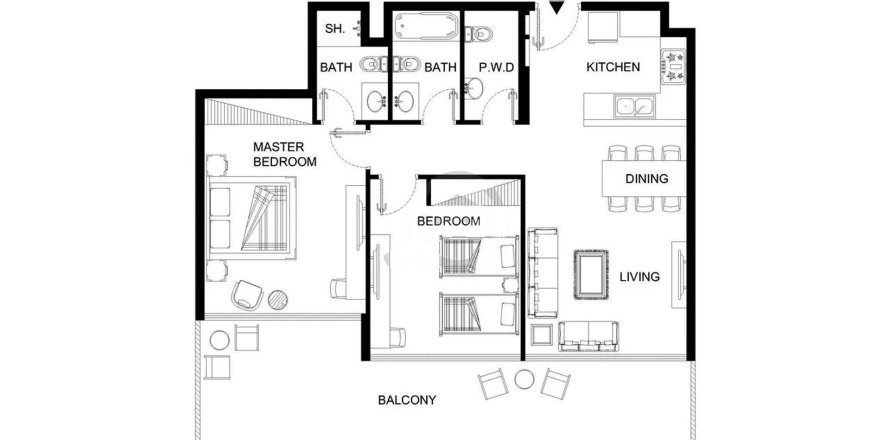Apartmen di PLAZA BY REPORTAGE di Masdar City, Abu Dhabi, UAE 2 bilik tidur, 106.4 meter persegi № 760407