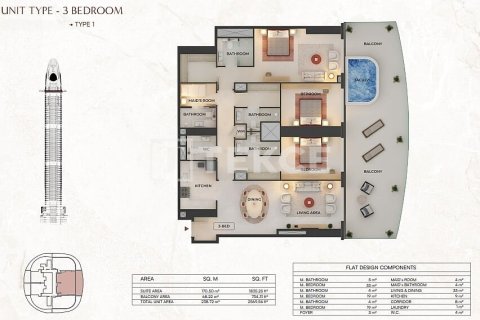 Apartament na sprzedaż w Dubai, ZEA 2 sypialnie, 84 mkw., nr 646101 - zdjęcie 23