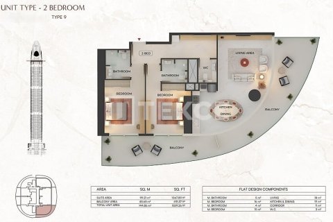 Apartament na sprzedaż w Dubai, ZEA 2 sypialnie, 84 mkw., nr 646101 - zdjęcie 22
