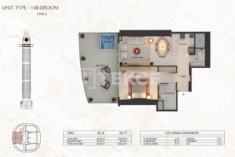Apartament na sprzedaż w Dubai, ZEA 2 sypialnie, 84 mkw., nr 646101 - zdjęcie 18