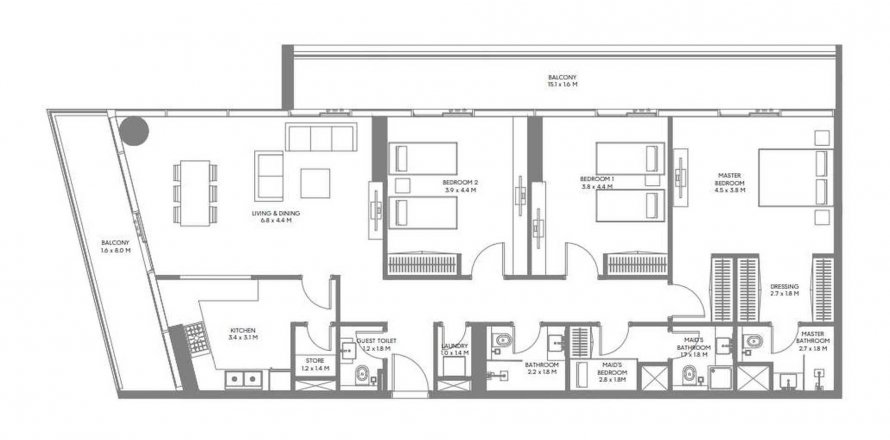 Apartament në The Gate 4 në Muwaileh Commercial, Sharjah, Emiratet e Bashkuara Arabe 3 dhoma gjumi, 193.15 m2. № 564774