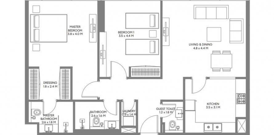 Byt v The Gate 4 v Muwaileh Commercial, Sharjah, SAE 2 ložnice, 100.43 m² Č.: 564772