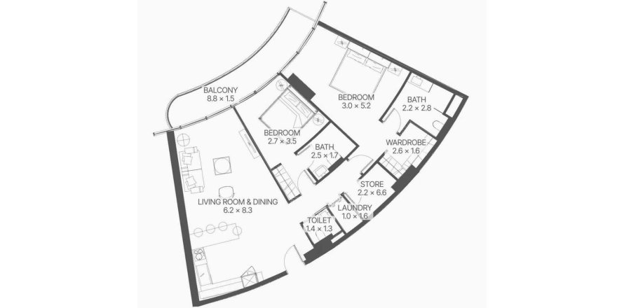 Apartament în Al Marjan Island, Ras Al Khaimah, EAU 2 dormitoare, 121.46 mp. №646005