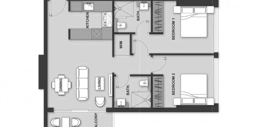Byt v MAISON ELYSEE 3 v Jumeirah Village Circle, Dubai, SAE 2 ložnice, 65.23 m² Č.: 573874