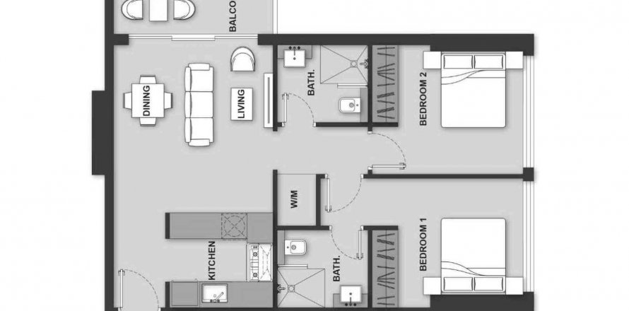 Byt v MAISON ELYSEE 3 v Jumeirah Village Circle, Dubai, SAE 2 ložnice, 66.2 m² Č.: 573872