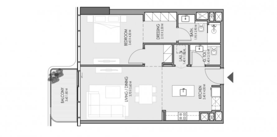 Apartament w Dubai, ZEA 1 sypialnia, 77.2 mkw. nr 613731