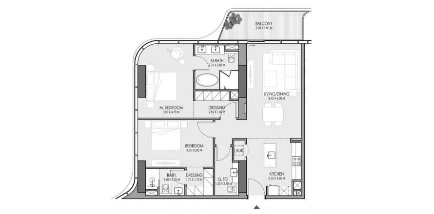 Dubai, BAE’de daire 2 yatak odası, 109.35 m² No 613732