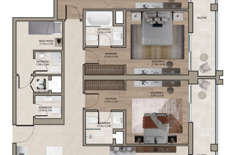 Apartemen di Dubai, UEA 3 kamar tidur, 178 m2 nomor 598610 - foto 10
