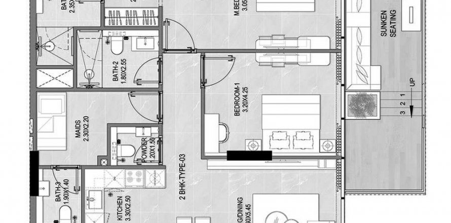 Floor plan «TYPE 03», 2 bedrooms, in REEF 1000