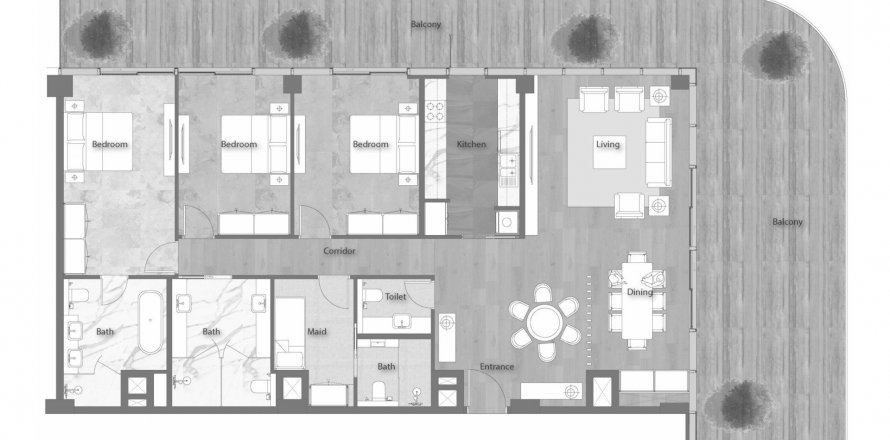Apartmen di YAS BEACH RESIDENCE di Yas Island, Abu Dhabi, UAE 3 bilik tidur, 251 meter persegi № 621131