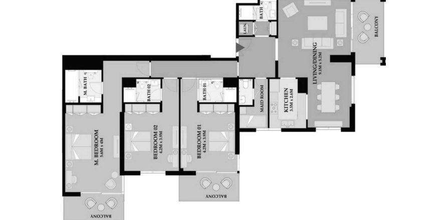 Apartament w Maritime City, Dubai, ZEA 3 sypialnie, 207.82 mkw. nr 646175