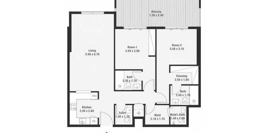 Apartament në Bab Al Qasr Garden Residence 65 në Masdar City, Abu Dhabi, Emiratet e Bashkuara Arabe 2 dhoma gjumi, 125.42 m2. № 740242