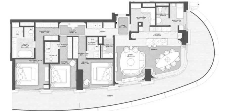 Apartament W Residences în Al Maryah Island, Abu Dhabi, EAU 3 dormitoare, 275.5 mp.  №760679