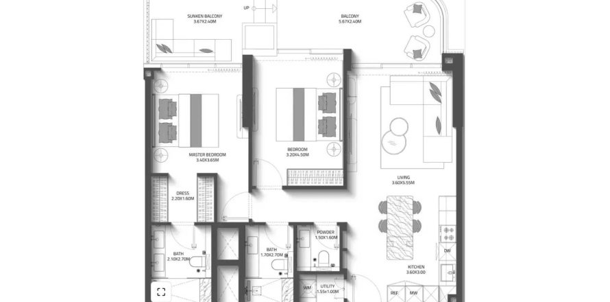 阿联酋 Dubai 公寓  2 卧, 203 平方米 , 编号 695575