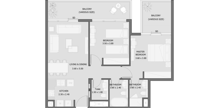Διαμέρισμα σε Sila σε Masdar City, Abu Dhabi, ΗΑΕ 2 υπνοδωμάτια, 95 τ.μ. Αρ. 695888