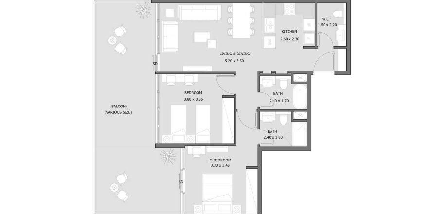 Διαμέρισμα σε Sila σε Masdar City, Abu Dhabi, ΗΑΕ 2 υπνοδωμάτια, 112 τ.μ. Αρ. 695890