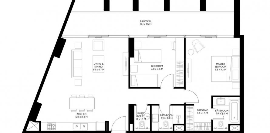 Apartment in NESBA 3 in Muwaileh Commercial, Sharjah, UAE 2 bedrooms, 118.54 sq.m. № 573051