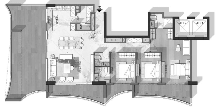 Lakás a Stamn Nautis Residences lakóparkban itt: Dubai, EAE, 3 hálószoba, 226.29 m², azonosító: 712457