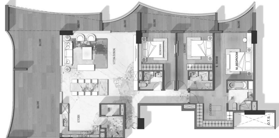 Lakás a Stamn Nautis Residences lakóparkban itt: Dubai, EAE, 3 hálószoba, 238.99 m², azonosító: 712458
