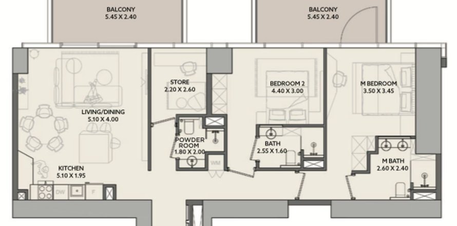 Downtown Dubai (Downtown Burj Dubai)、Dubai、UAEにあるマンション 2ベッドルーム、129.1 m2 No687362