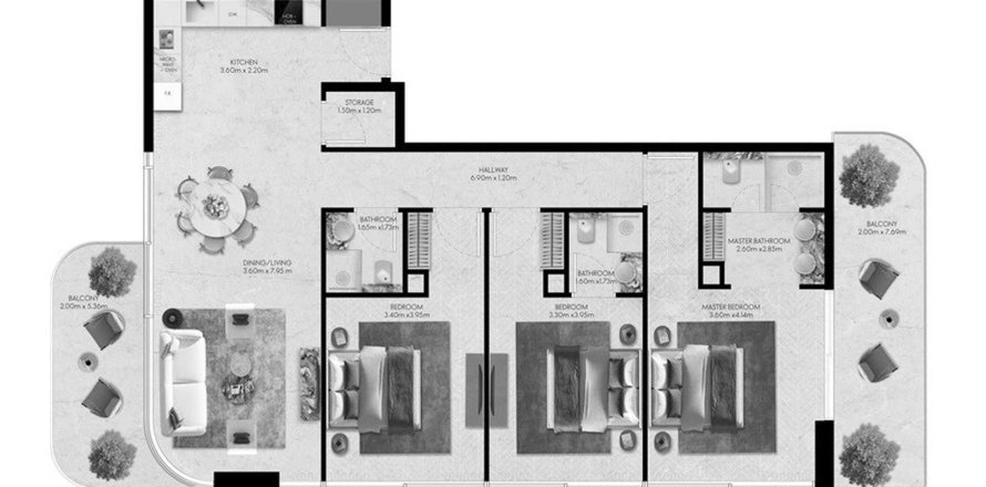 阿联酋 Dubai 公寓  3 卧, 150 平方米 , 编号 695560