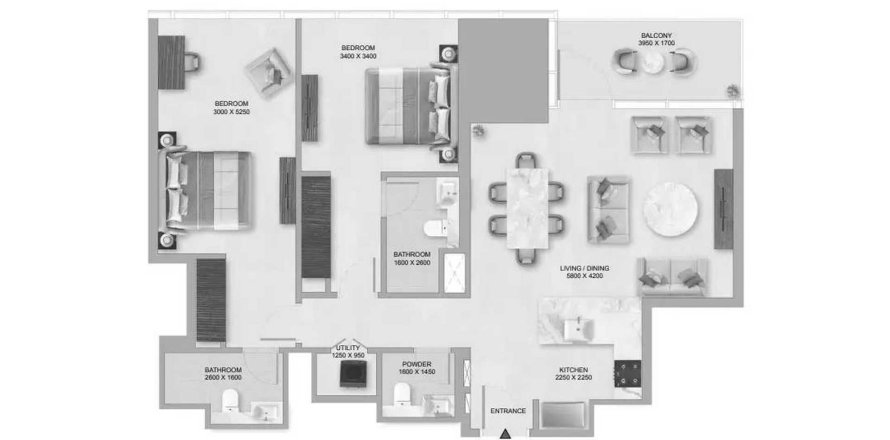Apartemen di Sobha Skyparks di Business Bay, Dubai, UEA 2 kamar tidur, 110.37 m2 nomor 646640