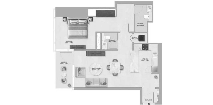 Apartemen di Sobha Skyparks di Business Bay, Dubai, UEA 1 kamar tidur, 80.69 m2 nomor 646639