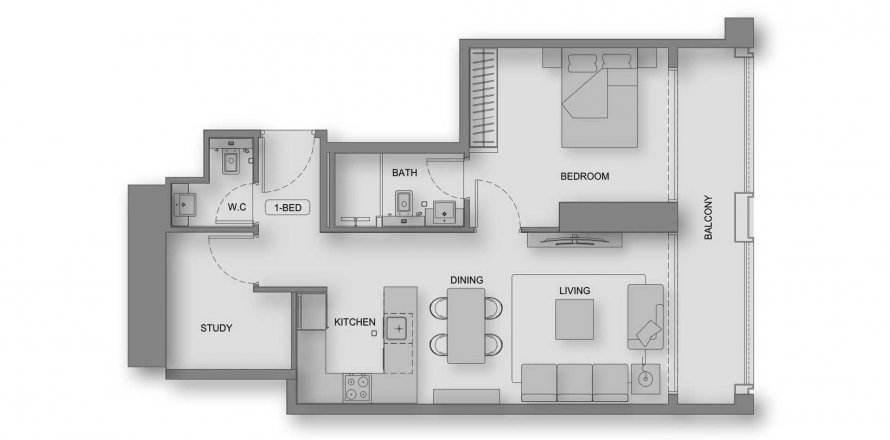 Apartment in Binghatti Moonlight in Al Jaddaf, Dubai, UAE 1 bedroom, 75.98 sq.m. № 621252
