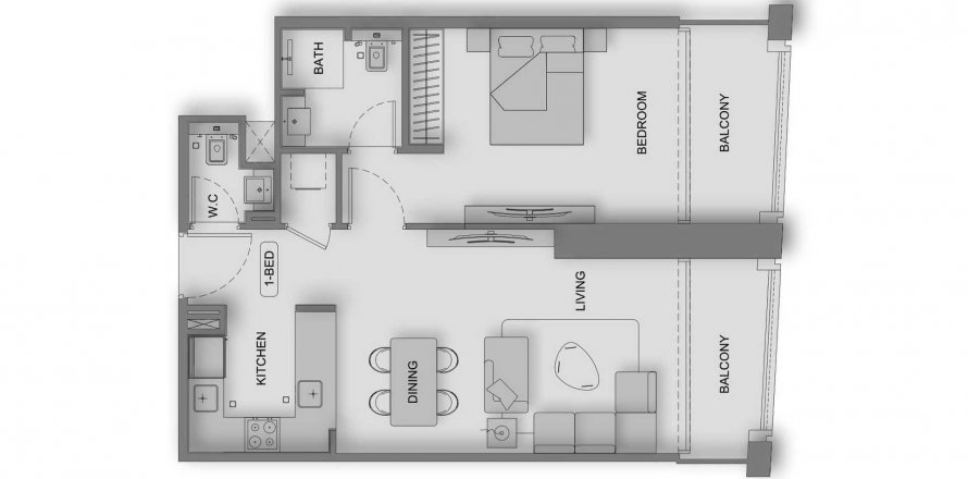 Apartmen di Binghatti Moonlight di Al Jaddaf, Dubai, UAE 1 bilik tidur, 72.31 meter persegi № 621254