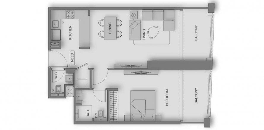 Byt v Binghatti Moonlight v Al Jaddaf, Dubai, SAE 1 ložnice, 74.72 m² Č.: 621253