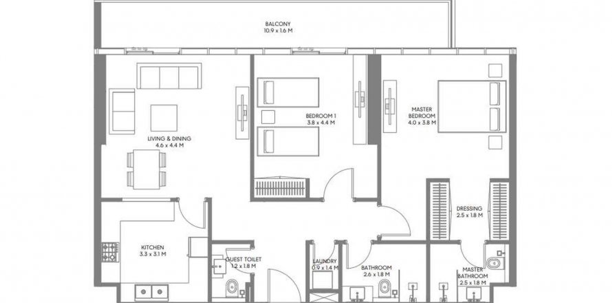 Byt v The Gate 4 v Muwaileh Commercial, Sharjah, SAE 2 ložnice, 118.27 m² Č.: 564771