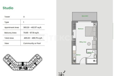 Apartament na sprzedaż w Arjan, Dubai, ZEA 1 pokój, 46 mkw., nr 730899 - zdjęcie 16