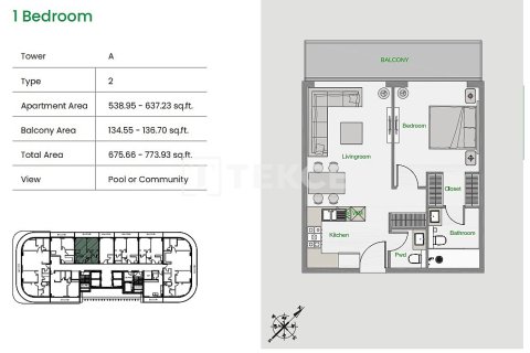 Apartament na sprzedaż w Arjan, Dubai, ZEA 1 pokój, 46 mkw., nr 730899 - zdjęcie 17