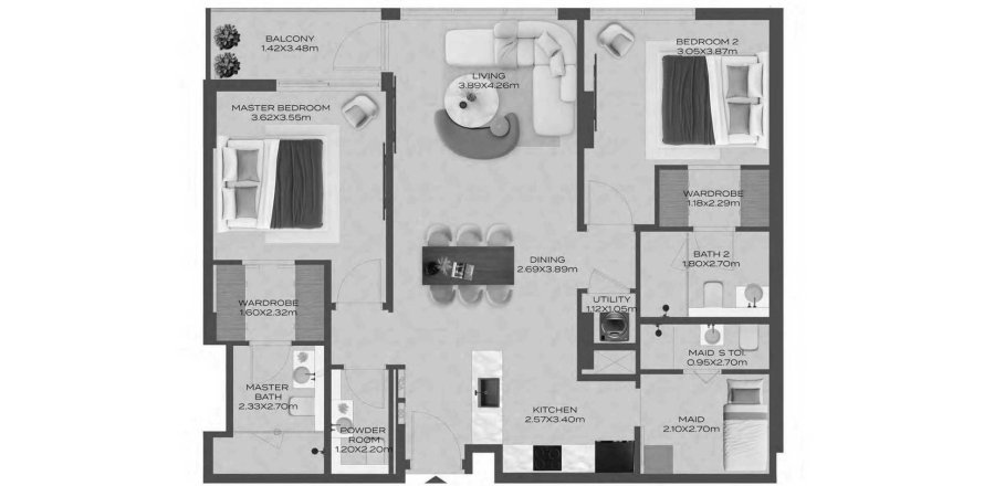 Jebel Ali, Dubai, BAE’de daire 2 yatak odası, 112 m&sup2; No 695437