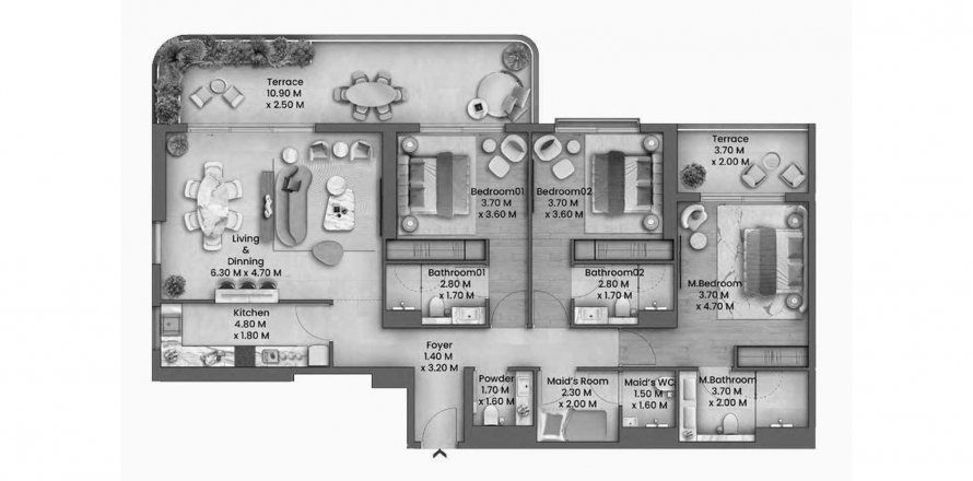 Apartament në Talea në Maritime City, Dubai, Emiratet e Bashkuara Arabe 3 dhoma gjumi, 175 m2. № 628873