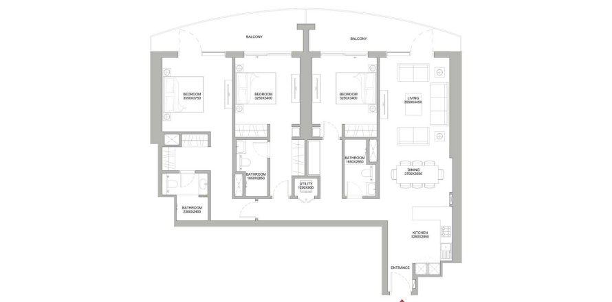 Floor plan «TYPE A-V2», 3 bedrooms, in 320 RIVERSIDE CRESCENT