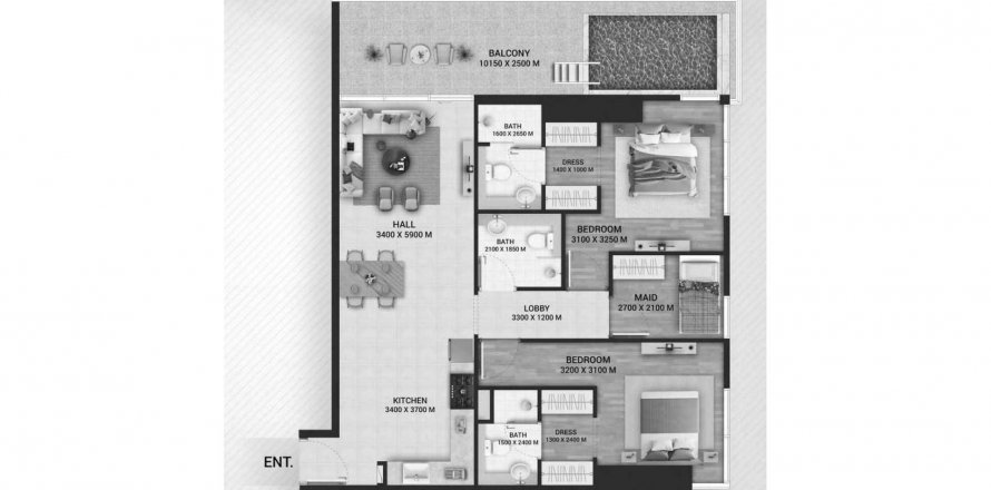 Apartment in Empire Lake Views in Wadi Al Safa 2, Dubai, UAE 2 bedrooms, 122.63 sq.m. № 567726