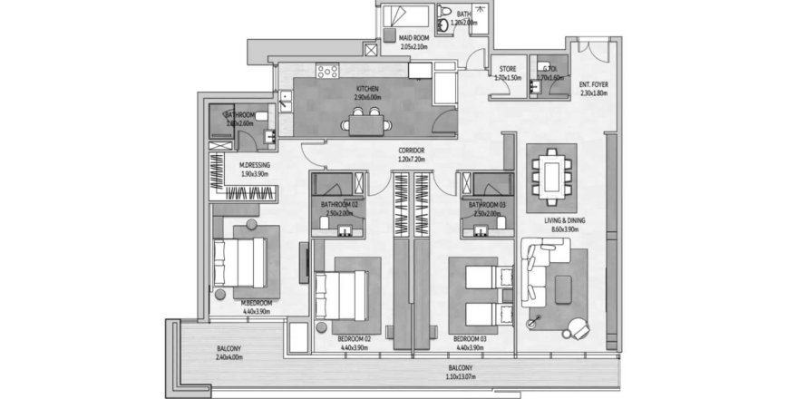 Apartment sa VISTA DEL MAR sa Yas Island, Abu Dhabi, UAE 3 silid-tulugan, 208.91 sq.m. № 534290