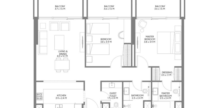 Apartament în Muwaileh Commercial, Sharjah, EAU 2 dormitoare, 111 mp.  №706204