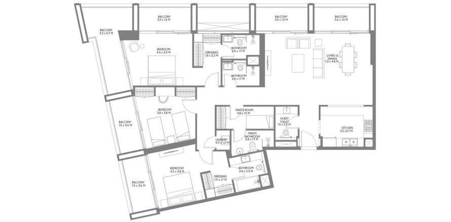 Apartmen di Jenna 1 di Muwaileh Commercial, Sharjah, UAE 3 bilik tidur, 193 meter persegi № 706209
