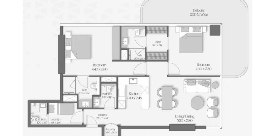 Apartament w Nadd Al Sheba, Dubai, ZEA 2 sypialnie, 126.22 mkw. nr 658086