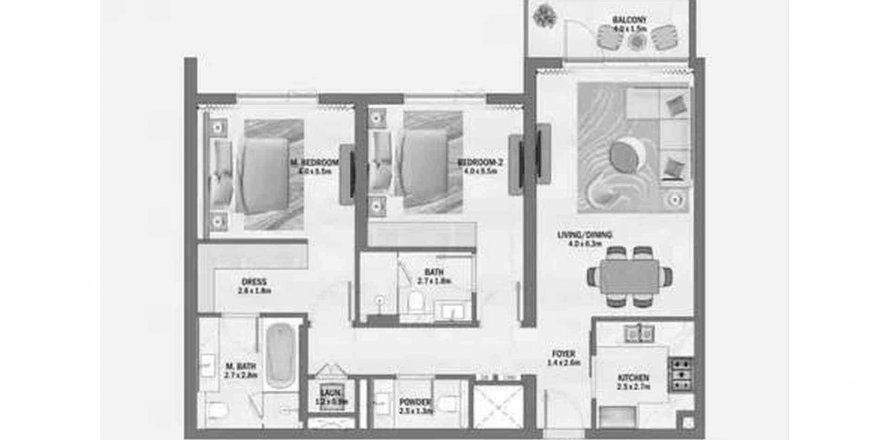 Apartment i Dubai South (Dubai World Central), Dubai, UAE 2 soveværelser, 112.9 kvm № 565032
